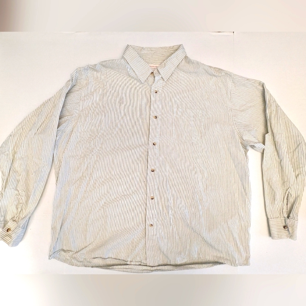 Wrangler Jeans Co Shirt Mens Sz 3XL Green Pinstripe Button Down Long Sleeve